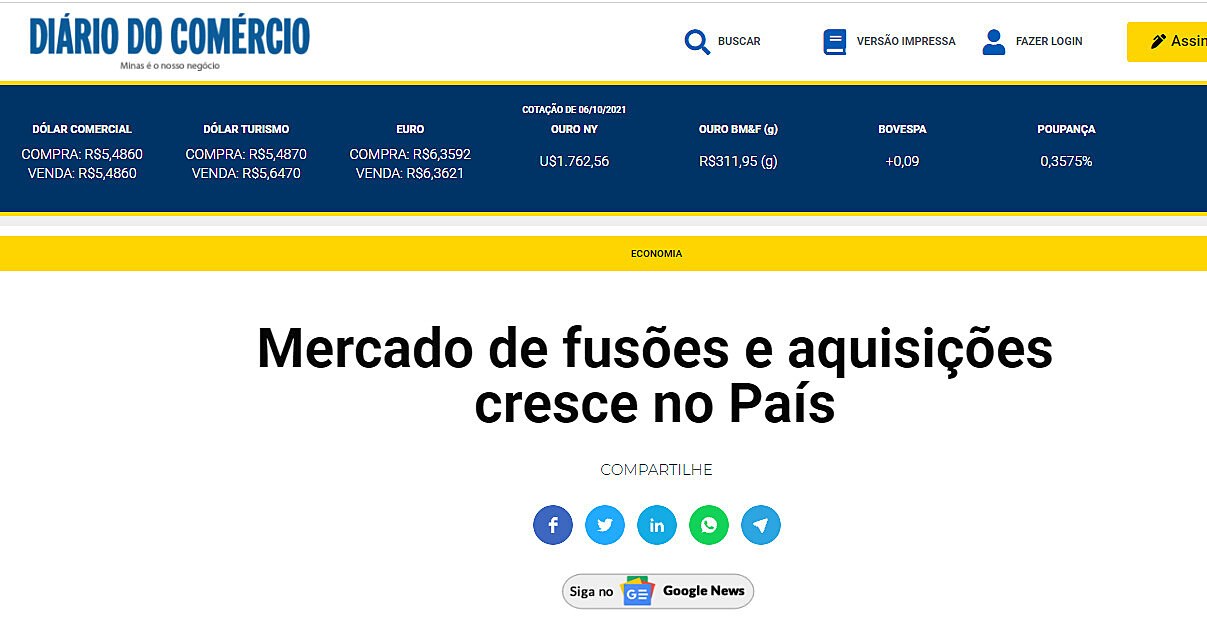 Mercado de fuses e aquisies cresce no Pas Leia mais: Mercado de fuses e aquisies cresce no Pas - Dirio do Comrcio Em: https://diariodocomercio.com.br/economia/280461